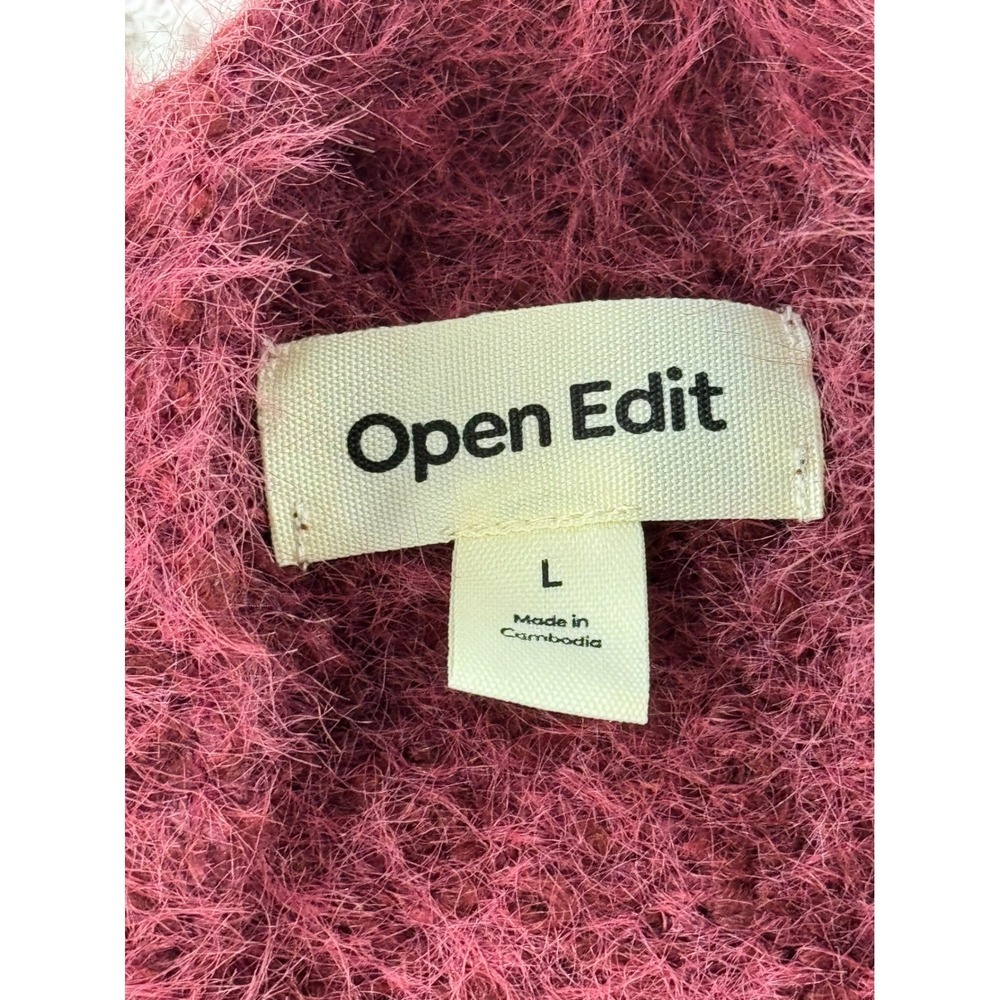 Open Edit Fuzzy Eyelash Wool Blend Mock Neck Sweater Burgundy Large XX7502 - Picture 5 of 8